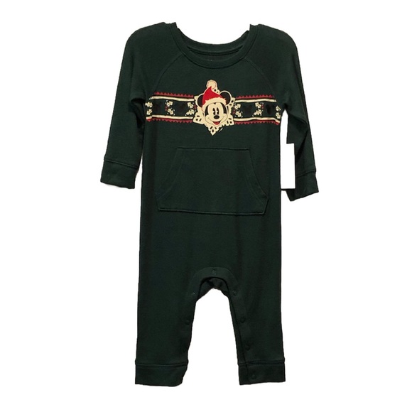 Disney Other - Disney Holiday Mickey Raglan Jumpsuit Baby Beans Kohls Christmas Sleeper 18M New